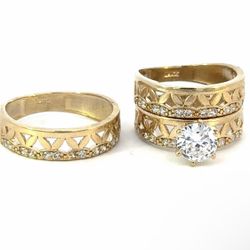 Wedding Set Men’s Wedding Band Woman’s Ladies Engagement Ring Wedding Band 10k Yellow Gold CZ Cubic Zirconia Size 7.5 & 9.5 GP3116302