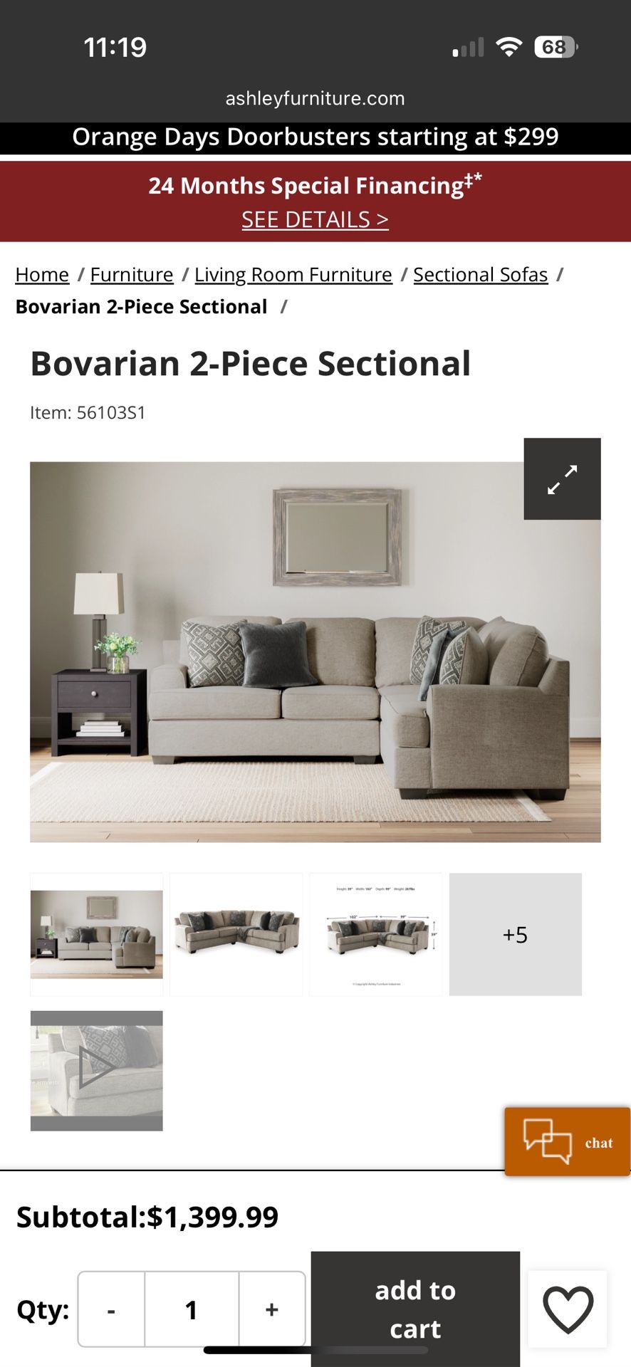 Ashley Signature Bovarian Beige 2 Piece Sectional 
