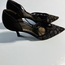 A. Marinelli Evening Heels Mesh Satin Crystal Pump  Stilettos Heels Size 8,5 New