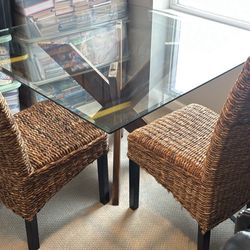 3 Piece Rattan Glass Top Dining Set 