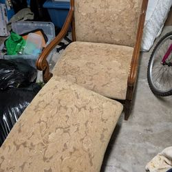 Vintage Wooden Armchair with Matching Ottoman – Great Condition