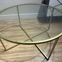 Round Glass Top Table Gold 36” By 19” 