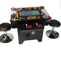 (Pandora Saga Plus 2) Cocktail Arcade Cabinent, Riser, 2 Stools. 1200+ games