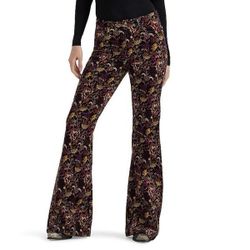 Wrangler High Rise Fierce Flare Floral Corduroy Pants 2 X 32 Hippie Bohemian