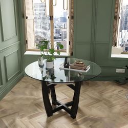 42” Inch Round Glass Top Dining Table [NEW] **Assembly Req** 