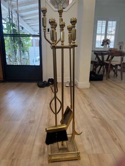 Vintage Solid Brass Fireplace Tool Set
