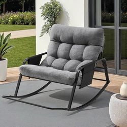 Patio Rocking Chair with Cushion, Papasan Chair with Footrest, Indoor & Outdoor Rocker Chair for Living Room, Bedroom, Patio, Garden, Gray  