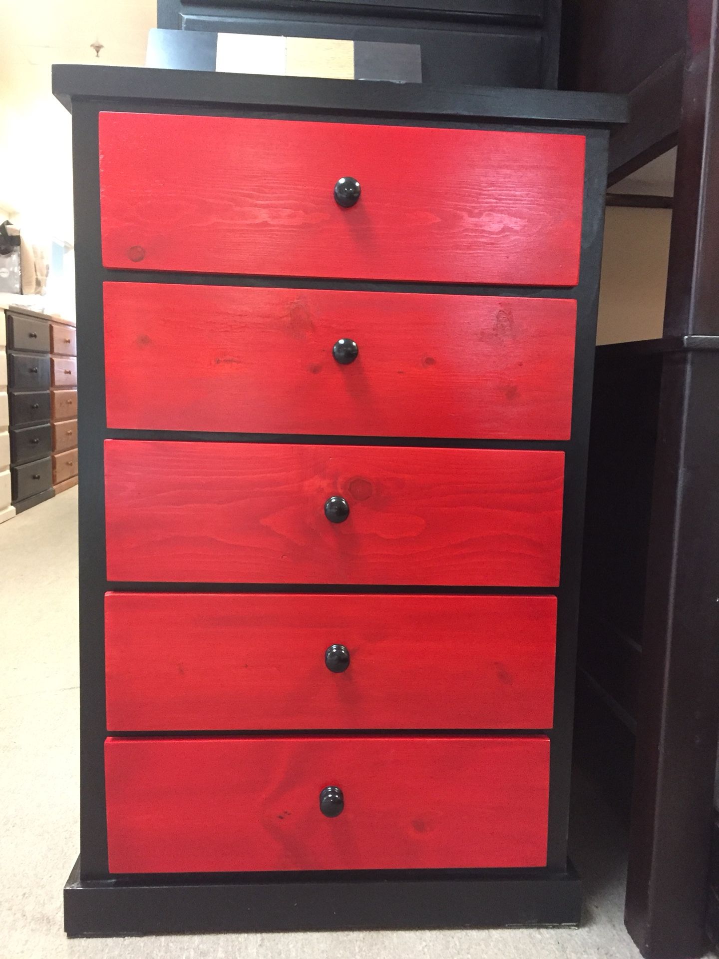 red and black dresser Beautiful & Ornate Vintage Very well constructed with dovetailed drawers Dresser for Bedroom Dresser for