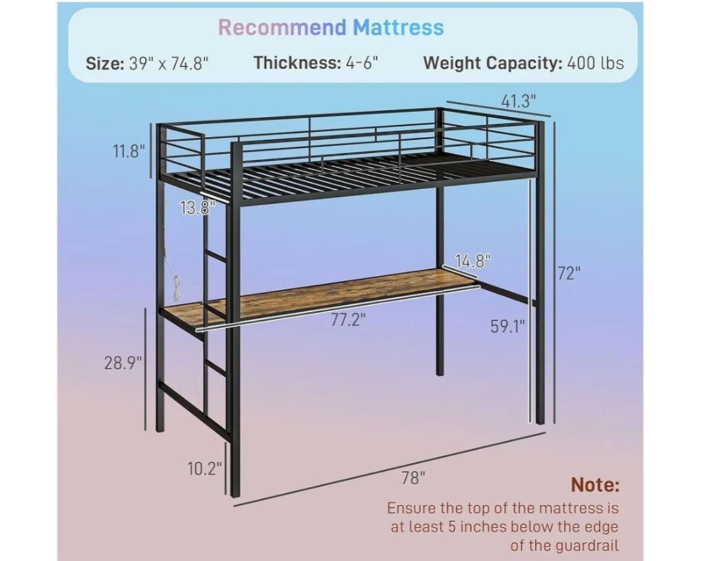 Bed And Desk Frame W/ Mattress