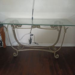 Glass Table, Rod iron base.