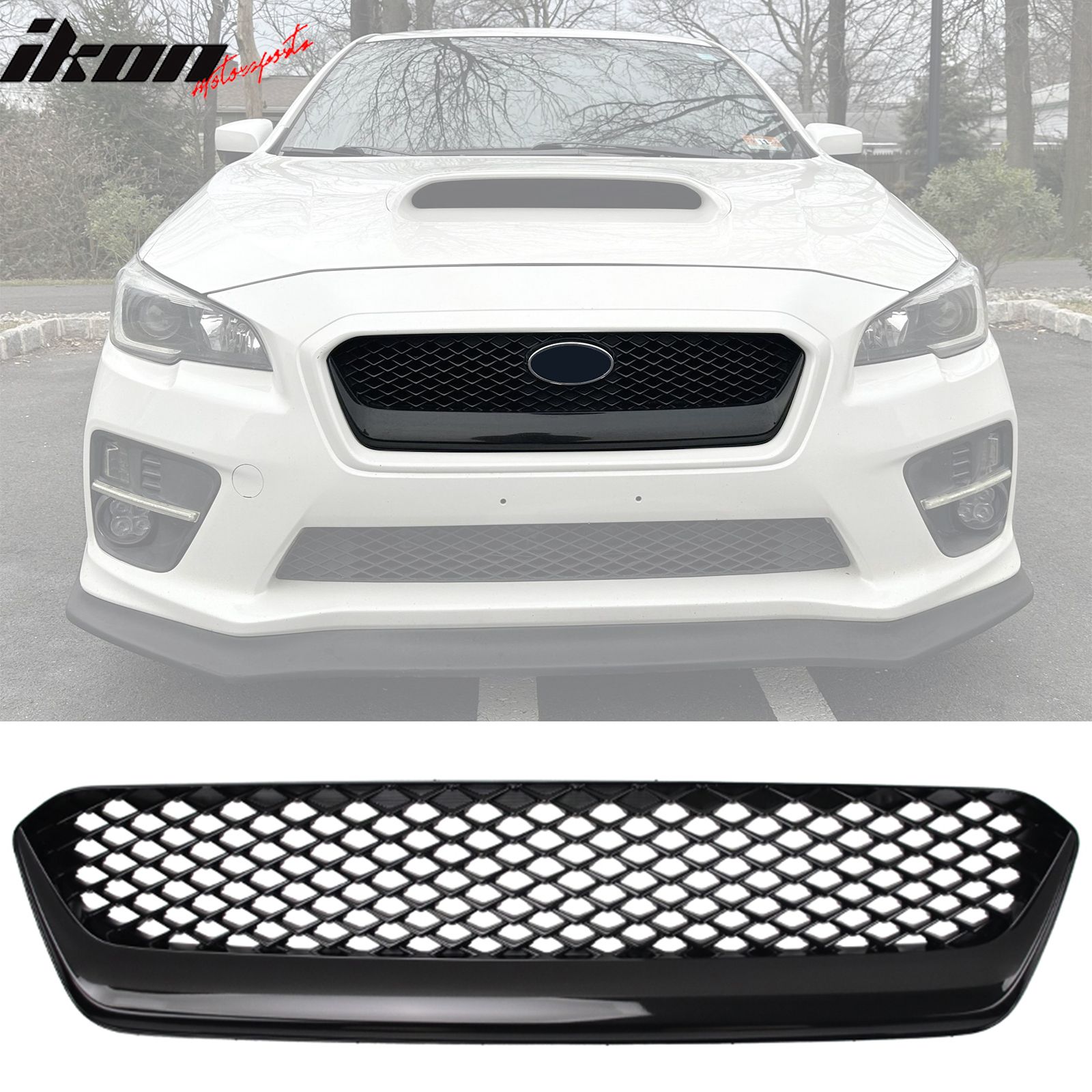 Fits 2015-2017 Subaru WRX STI JDM Style Front Bumper Upper Grille Gloss Black ABS