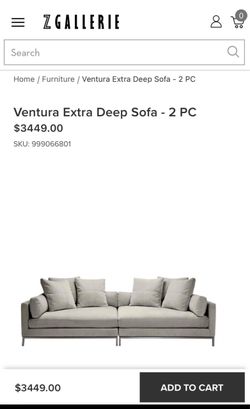 Z Gallerie Ventura Extra Deep Sofa 2PC