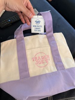 Trader Joe's mini pastel canvas tote bag purple color