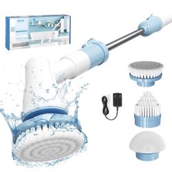 Powerful Electric Spin Brush for Bathroom & Kitchen,Cleaning Scrubber with Hard Bristles/Long Handle,Efficient Floor/Carpet/Baseboard Cleaner