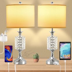 Table Lamp, 3-Way Dimmable Lamp for Bedroom, Touch Control Table Lamps Set of 2, Bedside Lamps with Dual USB Charging Ports & AC Outlet, Eye-Caring La