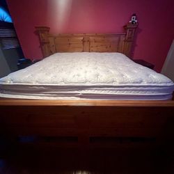 King Solid Wood Bed Frame with Storage Drawers – No Mattress