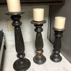 Set Of 3 Wooden Candle Set With Candles 
