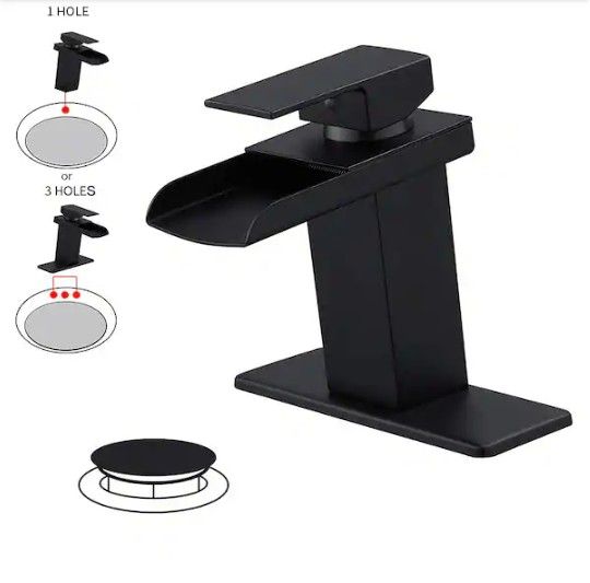 BWE Waterfall Single Handle Low-Arc Bathroom Faucet in Matte Black Drip-Free
