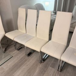 6 White Dining Chair. 3 Great 3 Need TLC / New faux Leather Covers Also Included For All 6 