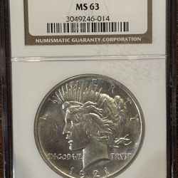 1921 Peace Dollar NGC MS63 High Relief Key Date Silver Coin