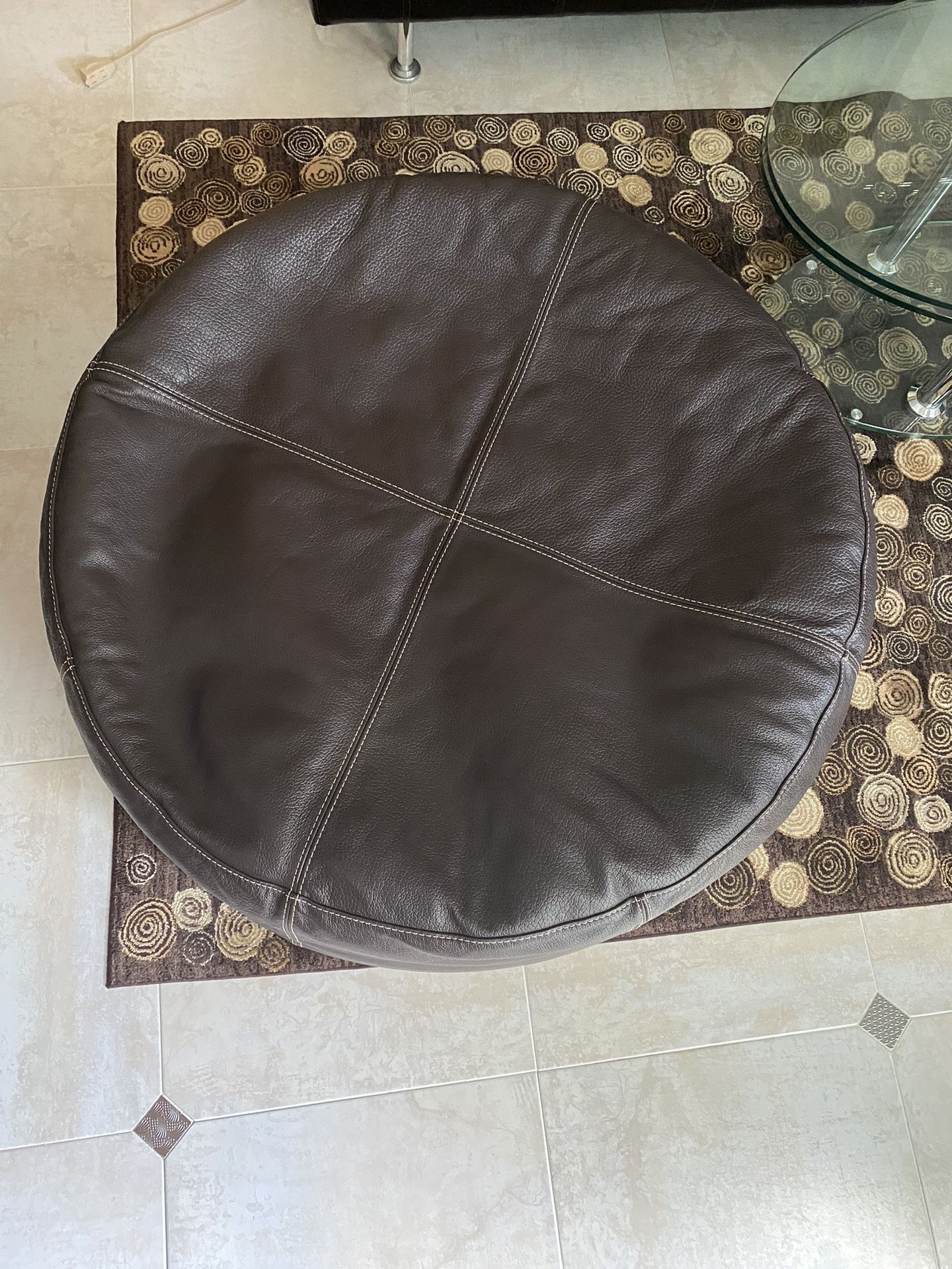 Large Italian Leather Ottoman