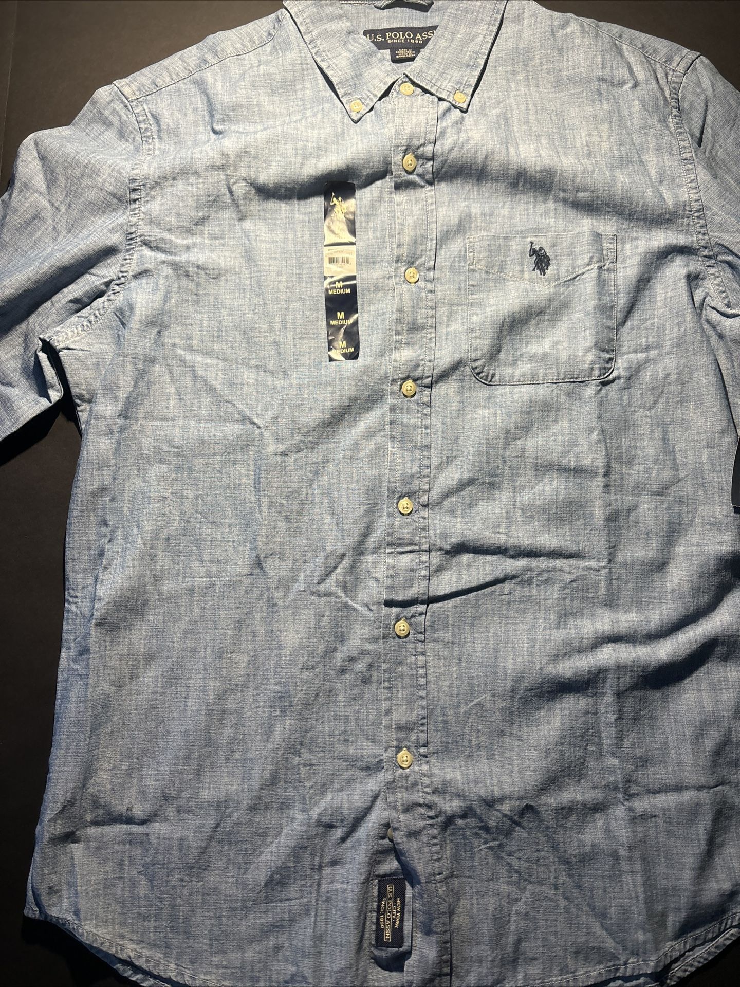 US POLO ASSN Shirt Mens Medium Light Blue Button Down Long Sleeve With Tags