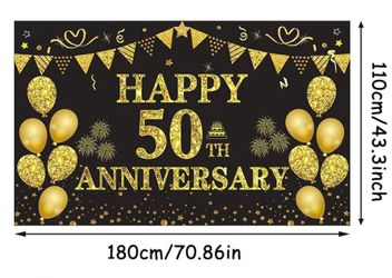 Banner 50 Anniversary Decor Balloons, Like New, Black And Gold