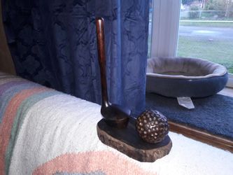 Handcarved Wood Golf Ball & Club