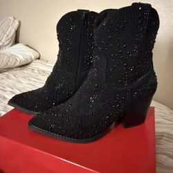Rhinestone Black Booties 
