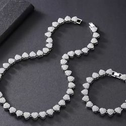 Iced Out Silver necklace 925 And Bracelet 