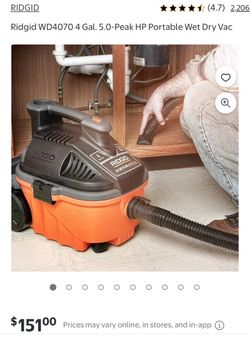 Rigid 4 gallon wet/dry vacuum