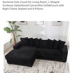 Black Corduroy Sectional Sofa – Great Condition – $575 OBO