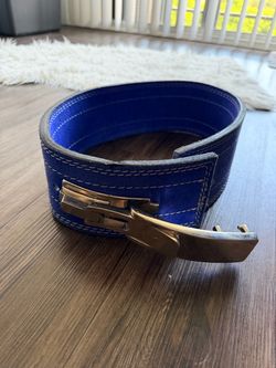 Blue Leather Powerlifting Belt with Lever Buckle