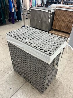 110L Laundry Hamper Double Wicker Basket w/ Removeable Liners - Gray