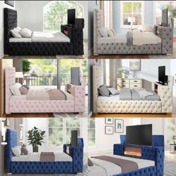 NEW QUEEN AND KING SIZE LUX BED WITH MATTRESS- 55 Inch TV STAND LED FIREPLACE BLUETOOTH SPEAKERS - BEDROOM FURNITURE SECTIONAL SOFA AND MORE 