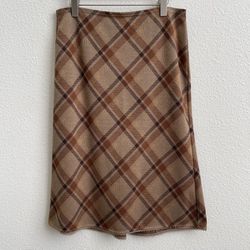 EXPRESS Y2K Brown Tan Plaid Arglye Preppy Fall Fitted Knee Length Pencil Skirt