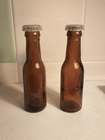 Vintage Small Brown Glass Beer Bottle Salt & Pepper Shakers