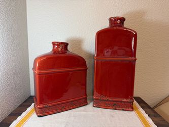 IMAX DECORATIVE CERAMIC POTTERY BOTTLES STRESSED NEW CLARET BRICK RED 2 SIZES