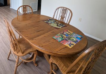 Solid Wood Oval Dining Table & 4 Chairs