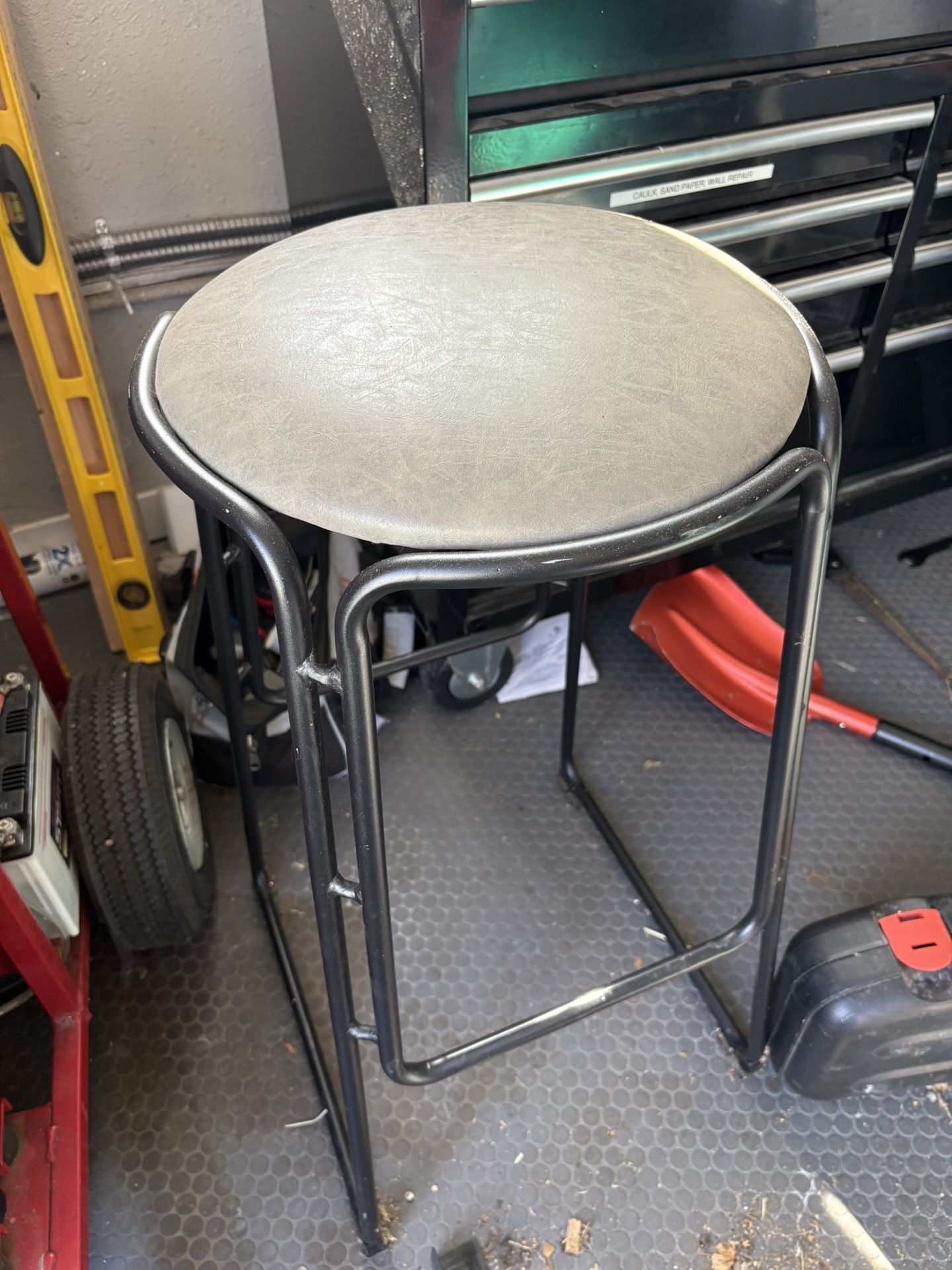 Grey And Metal Vegan Leather Stool