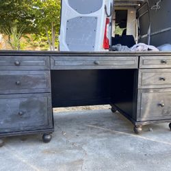 Restoration hardware Annecy Wrapped Metal Desk Has Patina