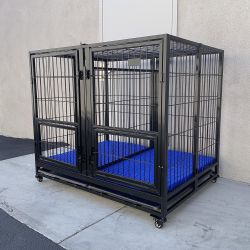 $280 (New) X-Large 49” heavy duty folding dog cage 49x38x43” double-door kennel w/ divider 