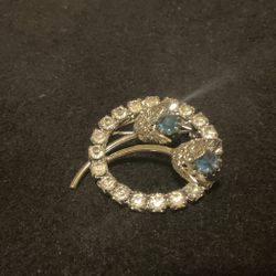 SilverTone Brooch With Rhinestones And Sapphire Rhinestones 