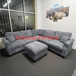 Corduroy Sectional Sofa With Ottoman