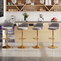 Bar Stools 30.5 in. Adjustable Metal Barstools Counter Height Stools, Velvet Kitchen Island Stools, Gray (Set of 4)