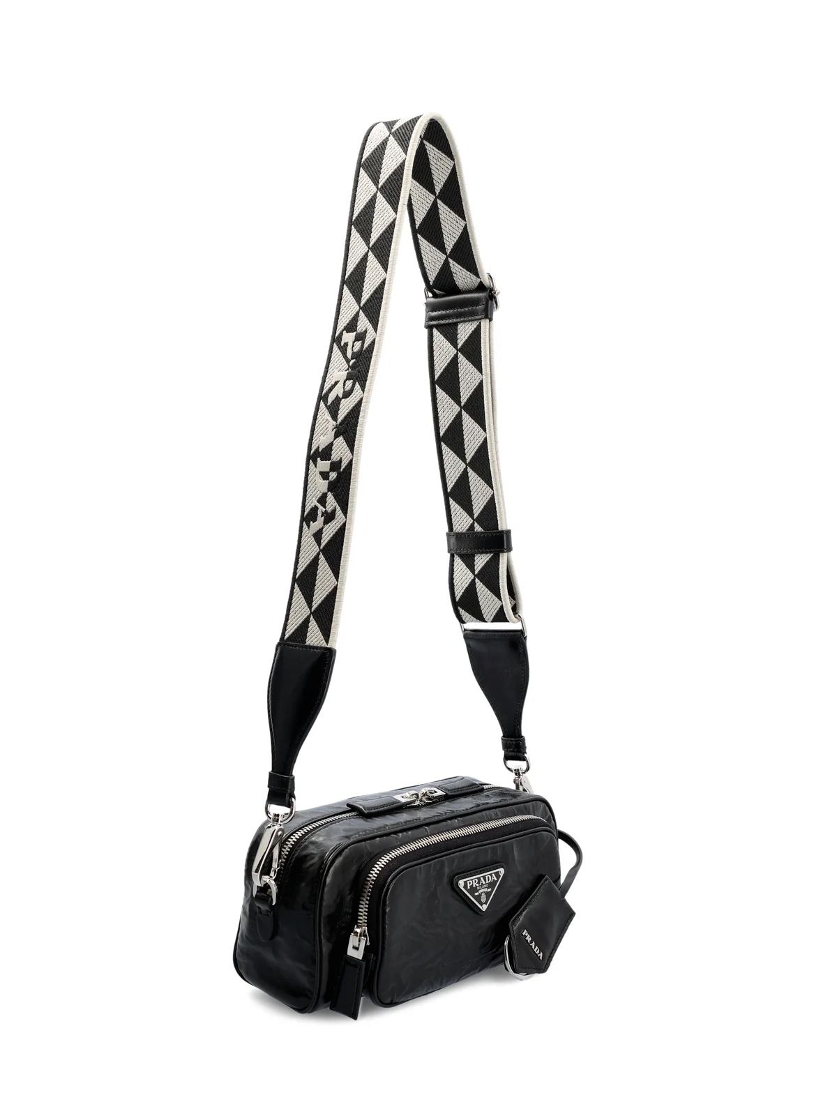 Prada Nappa Antique Leather Multi-Pocket Shoulder Bag From the Runway - Black