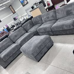 “L” Shape Sectional With Ottoman 🔥 Take It Home With Only $50 Down 
