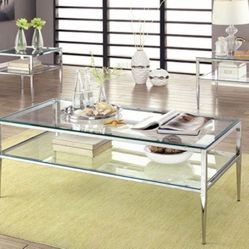 Brand New Chrome 3pc Coffee Table Set