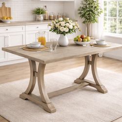 60”   Natural Wood Wash Table  [Base Cracked] **Assembly Req**