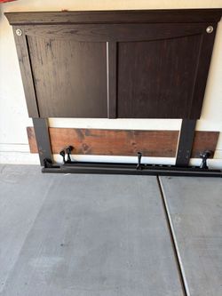 Dark Wood Bed Headboard with Metal Frame. Full size.